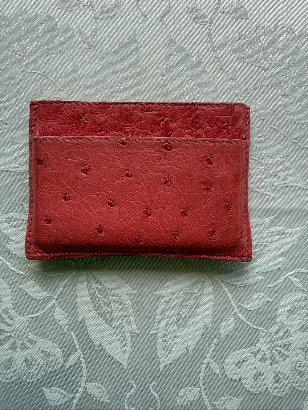 Nancy Gonzalez Slim Mini Pink Ostrich Bi-Fold Wallet Card Holder 2 Sided Case